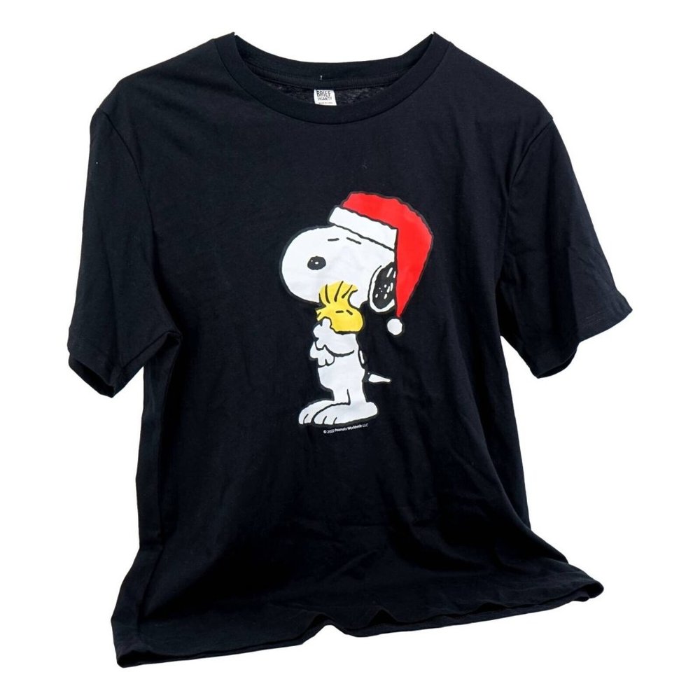 Peanuts Santa Snoopy Graphic T-Shirt - Mens Blue Crew Neck - Size L (New)